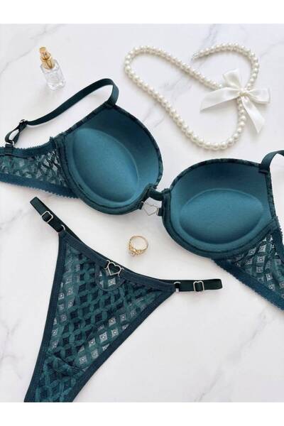 SİLVER MİRROR Supportive Bra Set with Heart Detail in the Middle
