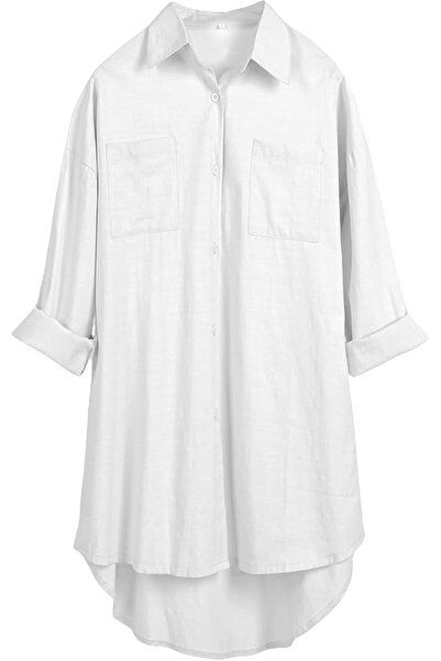 GENERAL Bianstore Women's Oversized Linen Shirts Blouses Tops Long Sleeve Hig...