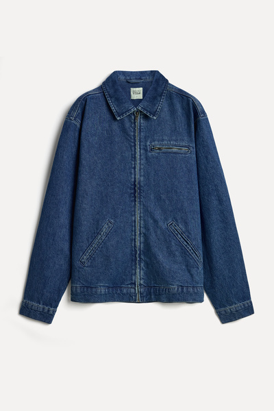 Mudo Erkek İndigo Comfort Fit Fermuarlı Jean Ceket