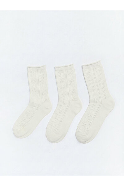 LC Waikiki Alita City Farkıyla Lcw Dream White Patterned 3-Pack Women's Socks