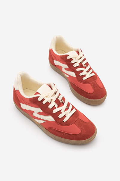 Marjin Kadın Sneaker Bağcıklı Süet Spor Ayakkabı Starse Kırmızı