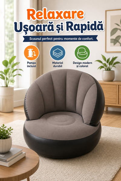 DeaL Scaun gonflabil confortabil 85x70 cm Gri