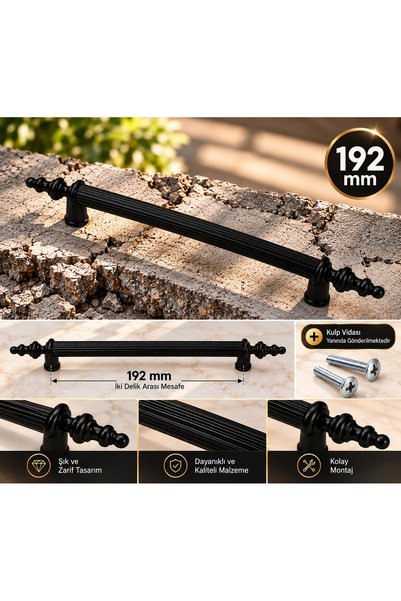 Mat Siyah Mobilya Çekmece Dolap Kulpu 1. Sınıf Metal Mat Siyah Kulp 192 Mm