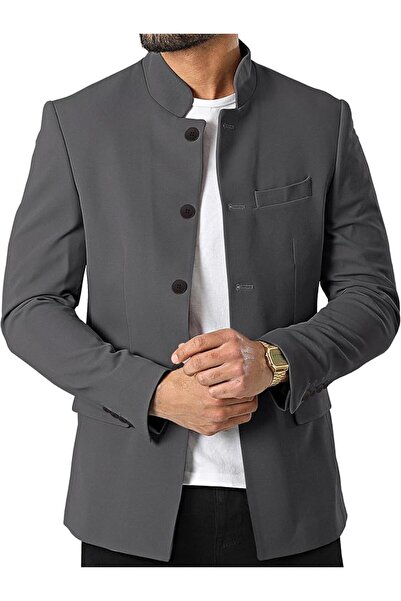 GENERAL Mens Casual Suit Blazer Jackets Stand Mandarin Collar Lightweight Lin...