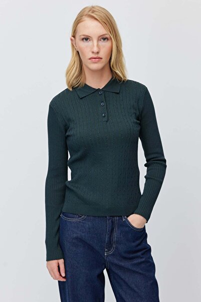 PAULMARK Women's Buttoned Collar Self-Patterned Knitwear Sweater
