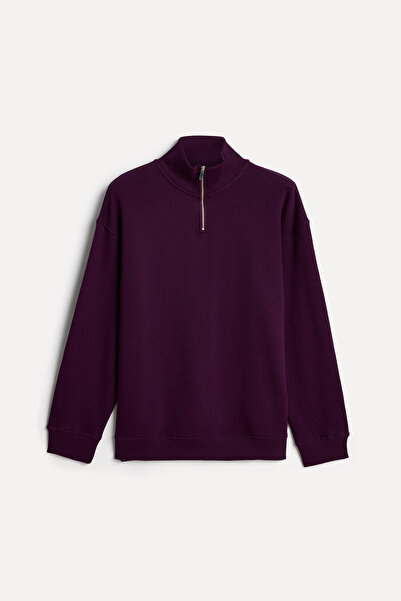 Mudo Men's Plum High-Neck Oversize Sweatshirt