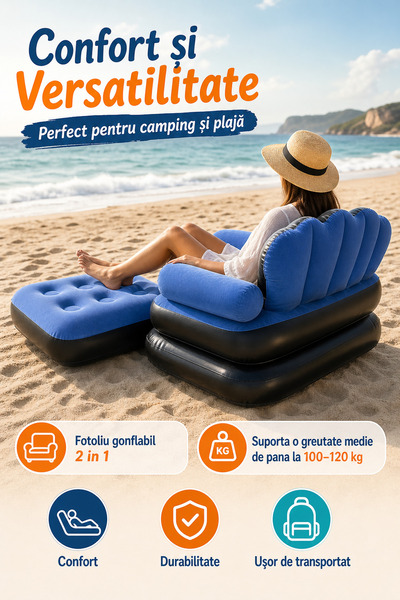 DeaL Macvi XL 2 în 1 Fotoliu gonflabil 100x88x90 cm Albastru