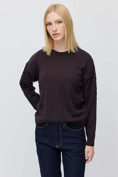 PAULMARK Women's Hair Braid Pattern Crew Neck Knitwear Sweater