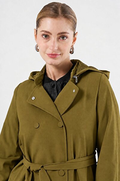 Kayra Belted Long Trench Coat Dark Olive 14011