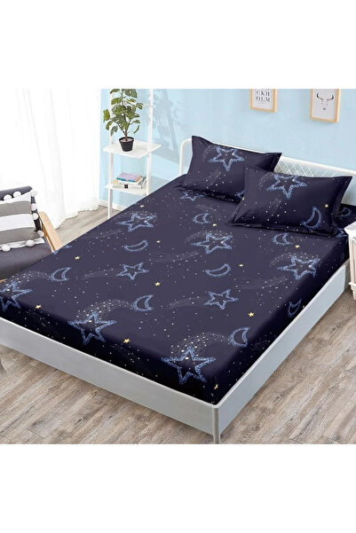 decorami Cearsaf cu Elastic, 180x200 cm + 2 Fete de Perna 50x70 cm, Bleumarin...