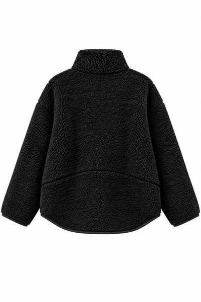 Mixray 4984 Kadın Fermuarlı Önden Cepli Dik Yaka Polar Sweatshirt Siyah
