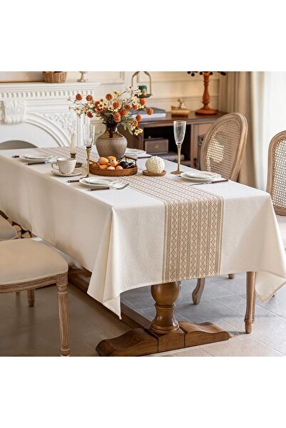 Generic 140x180cm Cotton-Linen Look Tablecloth, Water-Resistant, Oil-Resistan...