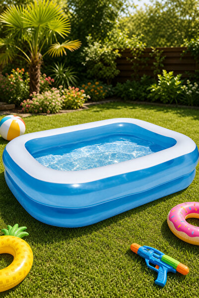 MACVI Piscina gonflabilă de familie 201x150x51 cm, 450L, Alb/Albastru