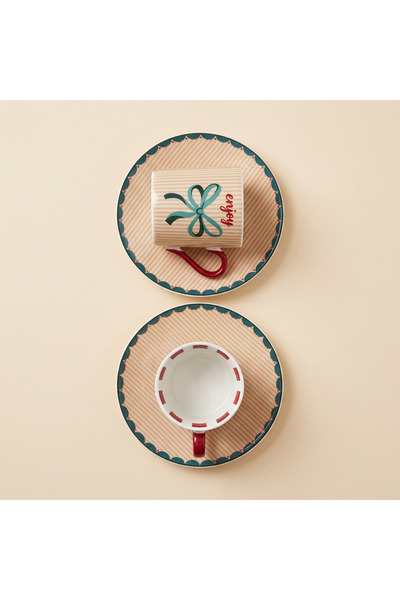 ELZEY HOME Porcelain 2-Piece Coffee Cup Set with Bow