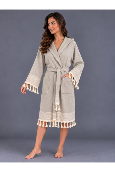 EMİLLİE Ala Peştemal Bathrobe Unisex - 100% Cotton Karatezgah Woven