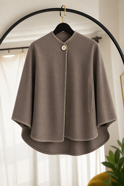Hepsi Moda Çoban Dikiş Detaylı Panço - 0018 - Koyu Gri