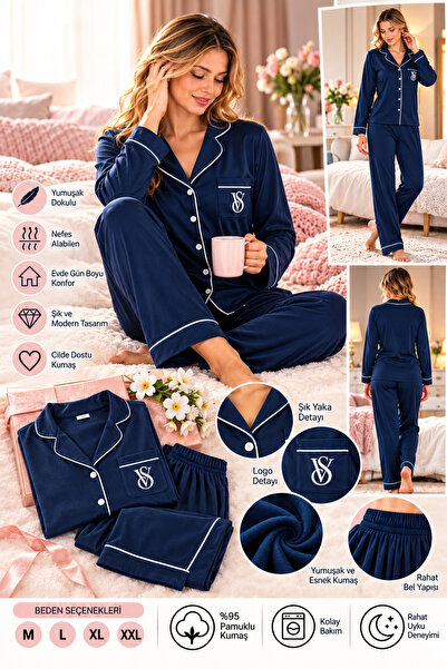 Kadife Uzun Kollu Boydan Düğmeli Pijama Takımı