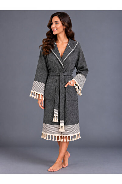 EMİLLİE Ala Peştemal Bathrobe Unisex - 100% Cotton Karatezgah Woven