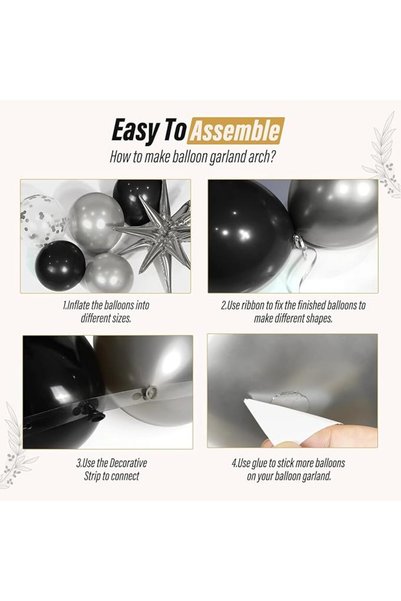 KASTWAVE Black and Silver Balloon Garland Arch Kit with 3pcs Star Balloons, Metallic Latex and Confetti Ballo