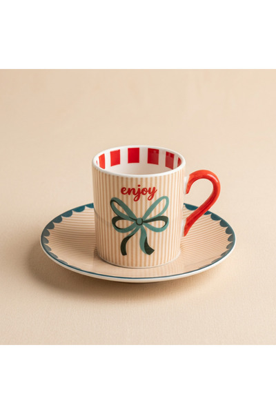 ELZEY HOME Porcelain 2-Piece Coffee Cup Set with Bow