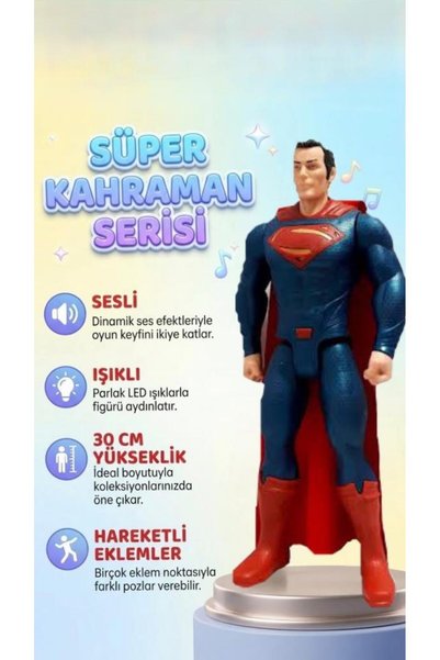 Tıfıl Toys Avengers Süperman Süper Kahraman Aksiyon Figürü 30 cm Sesli ve Işı...