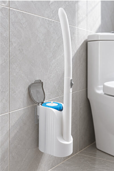 BEYZANA CleanClick Duvara Monte Deterjanlı Kullan-At Sünger Başlıklı Tuvalet Fırçası 8 Yedek Kartuşlu