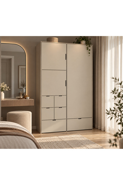 Altın Tasarım Atölyesi Lara Serisi 3 Kapaklı 6 Çekmeceli Gardırop 120x60x200 cm