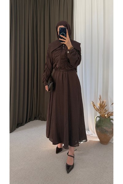 Hepsi Moda Azalea Zippered Skirt Suit - 3205 - Bitter Brown