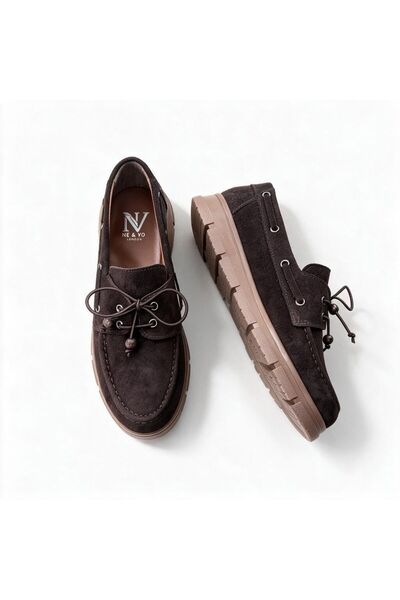 NE&VE SHOES Καφέ σουέντ γυναικεία παπούτσια loafer με λάστιχο