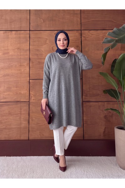 Modanurseda Tesettür Oversize Uzun Triko Tesettür Tunik