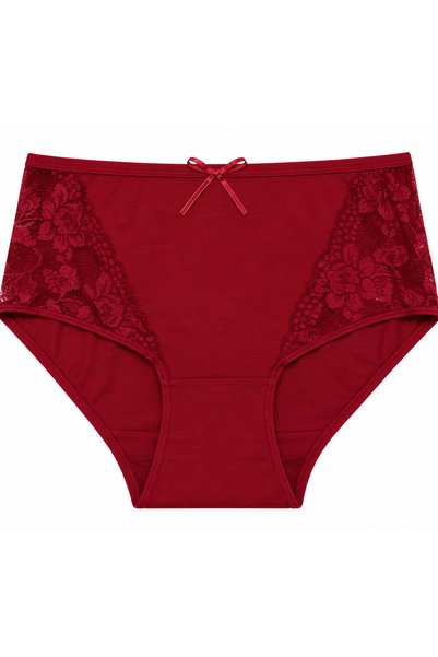 Zena Burgundy High Waist Lace Sided Cotton Plus Size Women's Panties