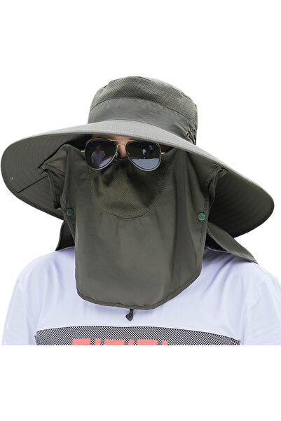 Generic قبعة رجالية للتنزه، قبعة واسعة الحواف للحماية من الشمس مع غطاء للوجه ...