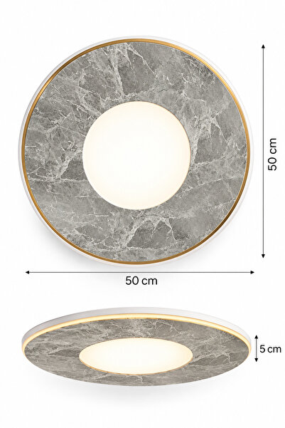 Modern Gri Mermer Görünümlü Ledli Yuvarlak Avize 50x50