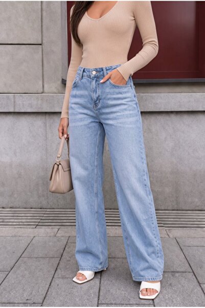 BİKELİFE Blue Effect High Waist Stretchy Wide Leg Jeans