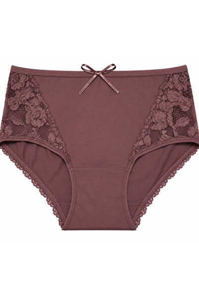 Zena Large Size High Waist Floral Lace Bow Detailed Cotton Women's Panties