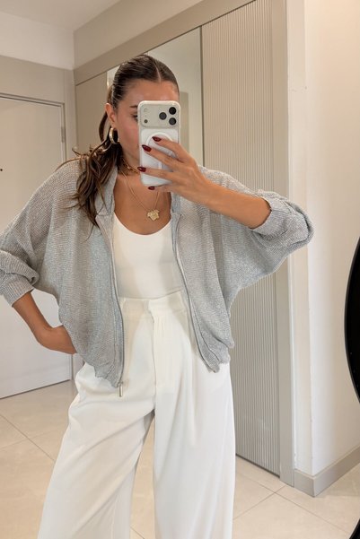 Gizem Ecemiş Doenna Fermuarlı Silver Ceket