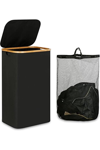 GENERAL Laundry Hamper with Lid, Maproti Tall Laundry Baskets with Bamboo Pul...