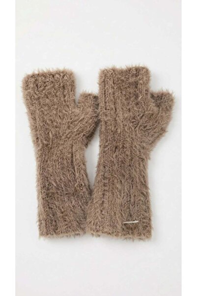 Juuuj Mink Plush Soft Textured Ribbed Knitted Half-Finger Cut Detailed Standa...