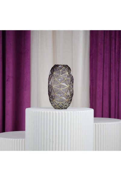 OEMS Grey Glass Vase with Geometric Design
