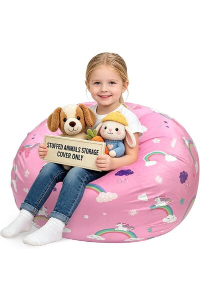 Generic Soccer Stuffed Animal Storage Bean Bag Chair Cover for Kids, Velvet P...