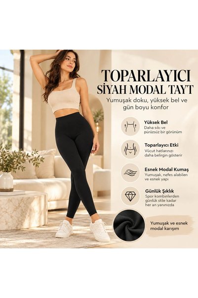 Generic Brand Women's Gathering Black Modal Leggings High Waist Flexible Comfortable Daily Sports Body Shaping Leggings Slim