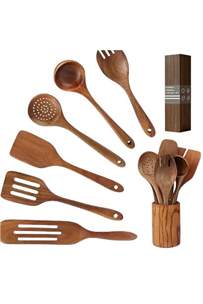 GENERAL 7-Piece Wooden Utensil Set for Cooking – Non-Scratch Spatula & Servin...