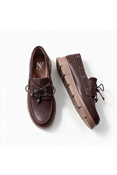 NE&VE SHOES Καφέ Δερμάτινα Γυναικεία Παπούτσια Loafer με λάστιχο