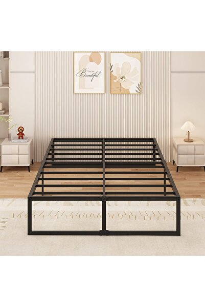 Generic إطار سرير مزدوج 135x190 سم، سرير معدني مزدوج مع دعامات فولاذية، سهل ا...