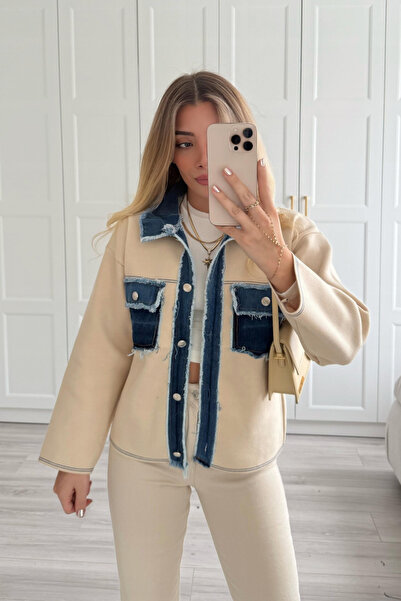 SHILSEE BEUTİQUE Cream Kot Garnilored Fringed Tricot Jacket for Women