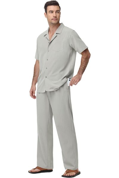 Generic 2 Piece Set for Men Pants Suit Mens Beach Outfits Elastic Waist Short...