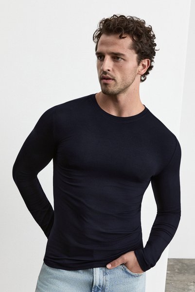 GRIMELANGE Tricou cu mânecă lungă pentru bărbați, albastru marin, TAGLIO