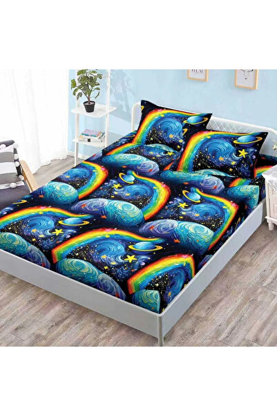 decorami Stretchy sheet, FINET, 180x200cm, 2 pillowcases 50x70cm, Blue, rainb...