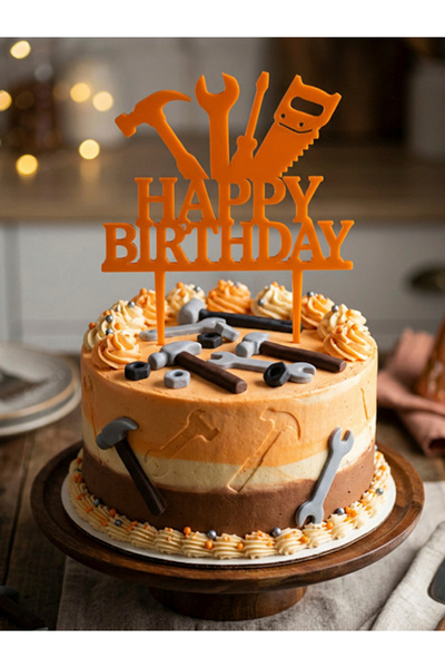 Tamirat&Tadilat Konsept Happy Birthday Pasta Süsü Turuncu