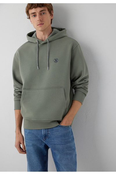 Mavi Logo Nakışlı Kapüşonlu Haki Sweatshirt 065809-80692